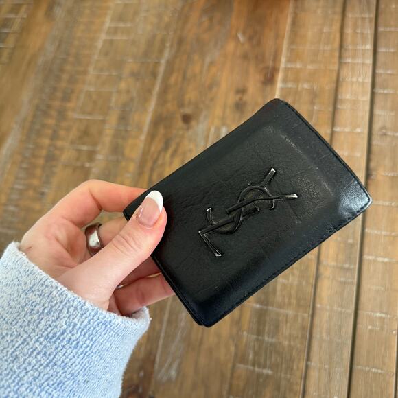 YSL Calfskin Crocodile Embossed Monogram Monochrome Business Card Holder Black - Picture 1 of 9